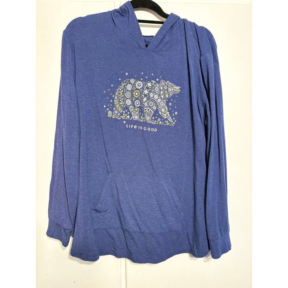 Life is Good thin hoodie blue bear floral XL